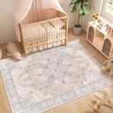 4x6 Bedroom Rug, Soft Non-Slip Vintage Medallion Rug, Low-Pile Printed Indoor 4x6 Washable Area Rugs for Living Room, Bedroom Bedside -Light Blush/Cream