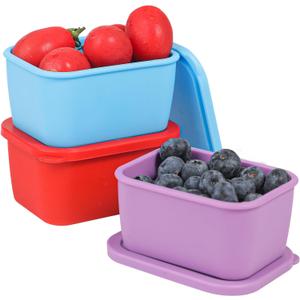 KOLUTI 3 Pack Silicone Small Snack Container, 6 OZ Stackable Puree Sauce Condiment Food Storage Lunch Bento Box with Lids, Leak-proof, BPA Free, Dishwasher & Microwave & Oven Safe