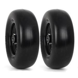 GICOOL 11x4.00-5” Flat Free Lawn Mower Tire and Wheel with 3/4" or 5/8" Bearing, 3.4"-4"-4.5"-5" Centered Hub, Smooth Tread Tire for Zero Turn Mowers, 2 Pcs
