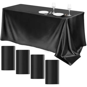 TURSTIN 4 Packs Black Satin Tablecloth 102 x 58 Inch Overlay Satin Table Cover Rectangle Bright Silk Tablecloth Smooth Fabric Table Decoration for Wedding Banquet Party Events