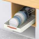 KMC Cabinet Pull-Out Organizer  No Screw, Peel & Stick Sliding Pantry Shelf  Adjustable Clips to fit Different Sized Dishes, Deep Kitchen Pullout with Home Adhesive