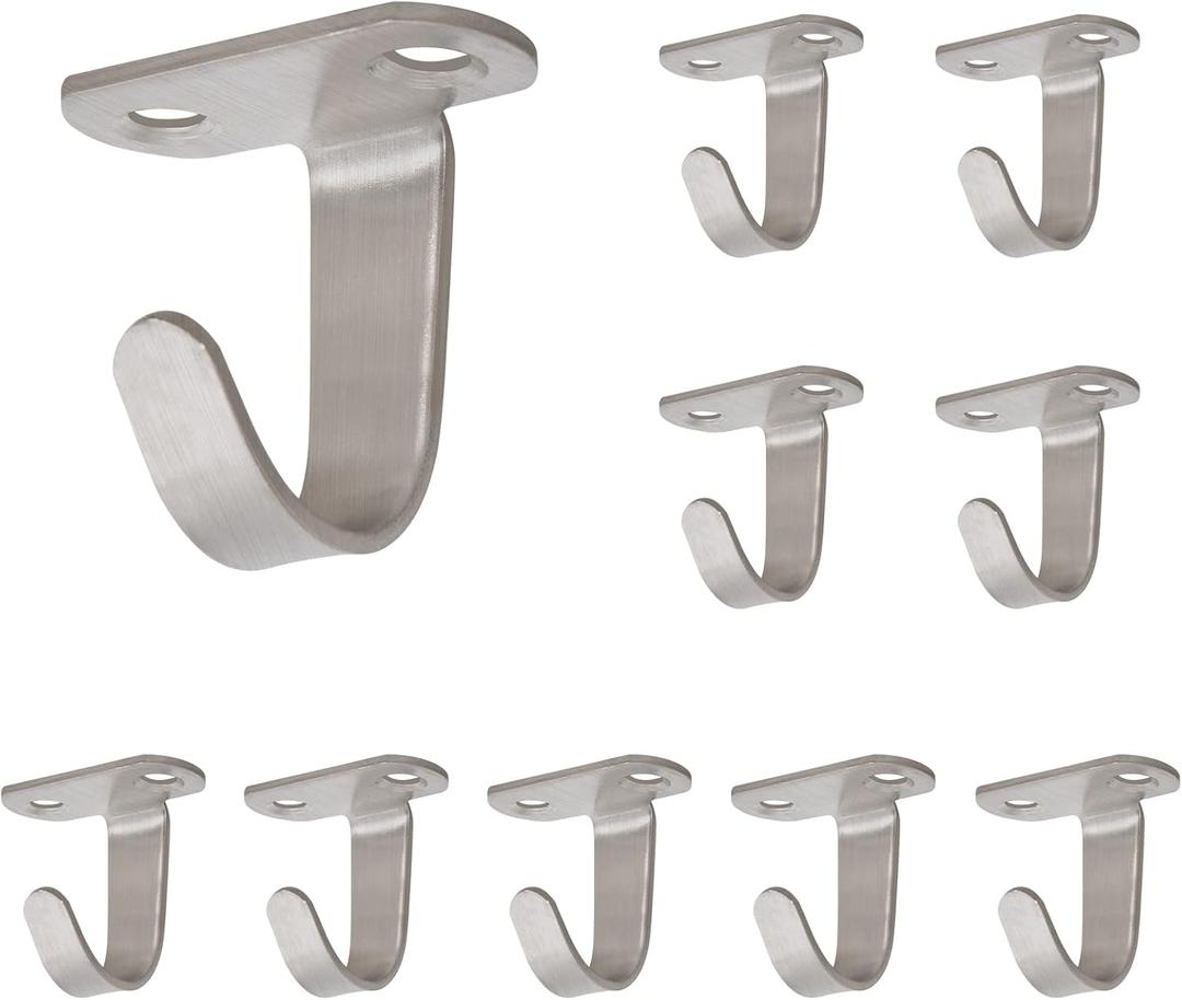 NearMoon Stainless Steel Screw Mounted Ceiling Hooks, Under-Shelf Towel/Robe Clothes Hook Heavy Duty Coat Hanger for Bathroom Kitchen Cabinet Garage, 10 Pack (Brushed Nickel)