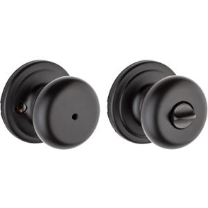 Kwikset Hancock Interior Privacy Door Knob with Lock, Door Handle For Bathroom and Bedroom, Matte Black Keyless Turn Lock Doorknob, with Microban Protection