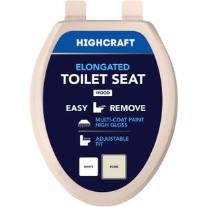 Highcraft B2TSWE Elongated Molded Wood Toilet Seat Easy Remove ? Adjustable Hinge, Bone