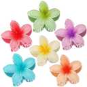 CHANDAT Flower Hair Clips 6 PCS Hawaiian Claw Clips for Vacation Hibiscus Hair Claw Clips Cute Large Hair Clips for Thick and Thin Hair Plumeria Hair Accessories for Women Girls - Hawai