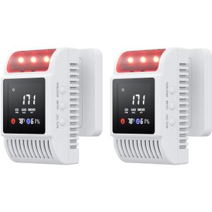 Carbon Monoxide Detectors & Gas Detector, Smoke and Carbon Monoxide Detector Battery Backup with Temperature Humidity Detection, CO & Smoke Alarm Adjustable Brightness & Sound for Home/Travel 2 Pack