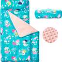 beeweed Toddler Nap Mat, Rollup Design Kid Sleeping Mat with Removable Pillow & Minky Blanket, Toddler Sleeping Bag for Daycare Preschool Travel Camping (Mermaid)