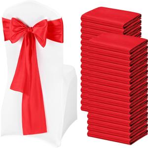 100 PCS Red Satin Chair Sashes, Red Chair Sash Satin Chair Cover Back Tie Supplies Chair Sashes Bows for Party Ceremony Banquet Chairs Decoration