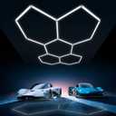 GOSLARLIT Hexagon LED Garage Light, 25 Pack LED Shop Ceiling Lamp, 144W 15950LM 6500K Daylight White, Linkable Plug-in Hexagon Lamp for Workshop Gym Car Care Warehouse 95x66inch