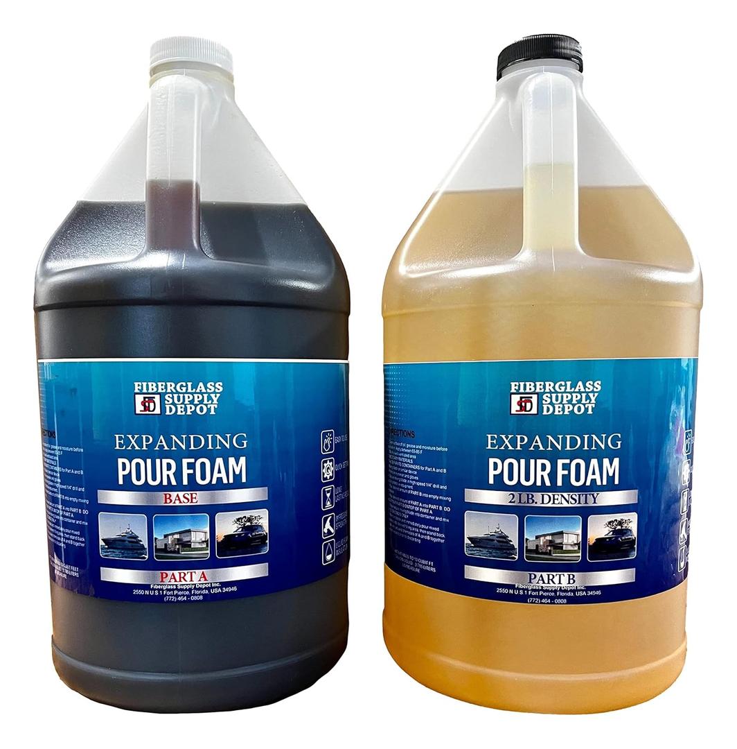 Fiberglass Supply Depot 2 Lb Density Expanding Pour Foam, 2 Part Polyurethane Closed Cell Liquid Foam for Boat and Dock Flotation, Soundproofing, Filling Voids, and Insulation (2 Gallon Kit)