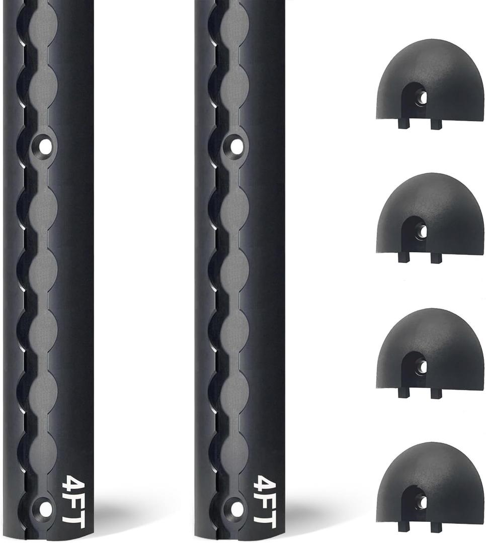 ORANGEE 2 Pack Heavy Duty Black Aluminum 4ft L-Track Rail with 4 End Caps for Secure Motorcycles, ATVs, Dirt Bikes, Utility Tractors, and More, Use On Pickup Truck, RV, Van Or Enclosed Trailer