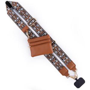 Clip and Go Strap for Phone with Wallet Crossbody Lanyard Adjustable Strap with Zipper Pouch Fit for All Phones-Brown