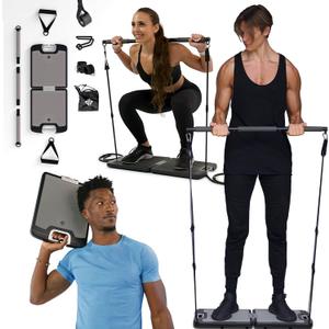 EVO Gym - Portable Home Gym Strength Training Equipment, at Home Gym | All in One Gym - Resistance Bands, Base Holds Gym Bar & Handles for Travel | Portable Gym & Home Exercise Equipment