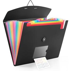 13 Pocket Accordion File Organizer with Elastic Closure, Expanding File Folder for Letter Size A4 Papers, Ideal for Home, Office Supplies, College Essentials - Black