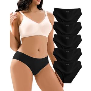 Jaywan Women's Seamless Bikini Cheeky Panties 5 Pack No Show Underwear, Breathable Stretchy Fabric Multi-Color for Everyday (Black, XXL)