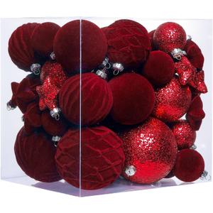 38 Pcs Burgundy Velvet Christmas Ball Ornaments, Christmas Tree Decorations with Paper Ornaments, Shatterproof Hanging Xmas Dcor Set for Office Home Holiday in 3 Sizes(Small Medium Large)