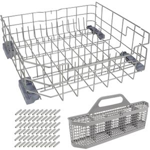 Upgraded WD28X34744 WD28X26099 Dishwasher Lower Rack Assembly & WD28X10128 White  Silverware Basket Compatible with GE Dishwashers. Replacement number WD28X10346, WD28X22506, WD28X22696, WD28X24396 etc