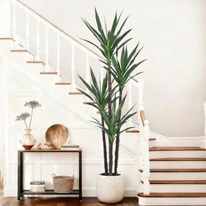 6FT Agave Plant Artificial - 72" Tall Faux Trees Indoor with 60 Lifelike Vivid Leaves and Realistic Trunk, Large Fake Floor Plant in Pot for Home Office Living Room Decor, Housewarming Gift