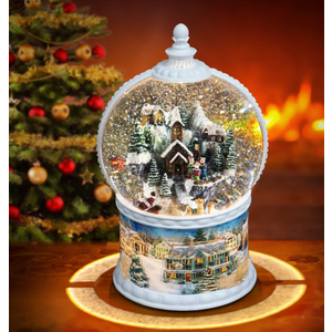 Large Christmas Snow Globes Village Snow Globe Christmas Lantern Rotating Train Musical Glitter Globe 10.2 Inch LED Lights USB&Battery Operated Christmas Decoration Gift for Home