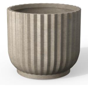 Kante Round Fulted Planter, 11 Inch Dia Large Concrete Plant Pots with Drainage Hole and Rubber Plug, Modern Decor for Indoor Outdoor Plants, Flower, Weathered Concrete, 11"Dia x 9.8"H