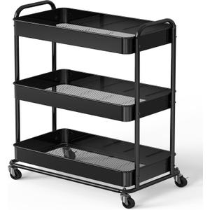 Simple Houseware 26" Extra-Wide 3-Tier Heavy Duty Service Cart, High-Capacity Metal Rolling Organizer for Spa, Salon, Office, and Home Storage, Black