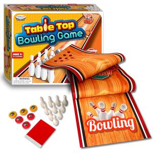Tabletop Bowling Alley Game - Family Board Game for Kids and Adults - Includes 10 Bowling Pins, 6 Bowling Pieces, Sticker Sheet, Instructions, and 3-Foot Bowling Alley Mat - Family Game Night