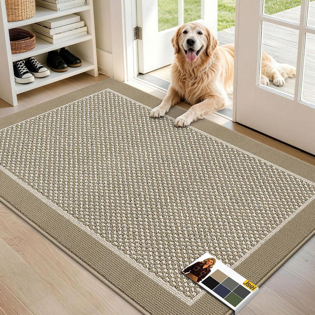 JSEI Dirt Trapper Door Mat 32"x48", Non-Slip Doormat,Beige