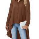 OPOIPIN Women's Button Down Shirt Asymmetrical High Low Hem Blouse V Neck Long Sleeve Tunic Tops Brown Small (S)