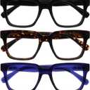 OPULIZE ERA Blue Light Blocking Reading Glasses for Women & Men-Anti-Glare-UV400 Protection-Oversized Frame-Computer Screen Glasses-Black Brown Blue-+1.50(Pack 3 of with 3 Pouches)