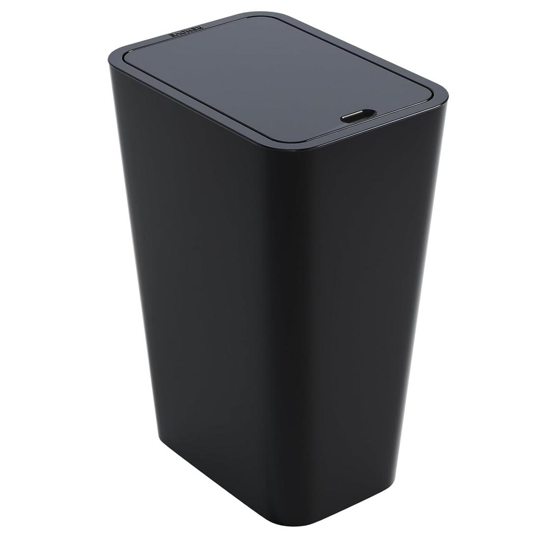 12L Black Covered Bathroom Trash Can,Office Trash Cans for Near Desk,Slim Bedroom Cute Small Trash Can,3.17Gallon Plastic Pet/Dog Proof Bathroom Garbage Can,Thin Waste Basket for Room,Kitchen Trashcan