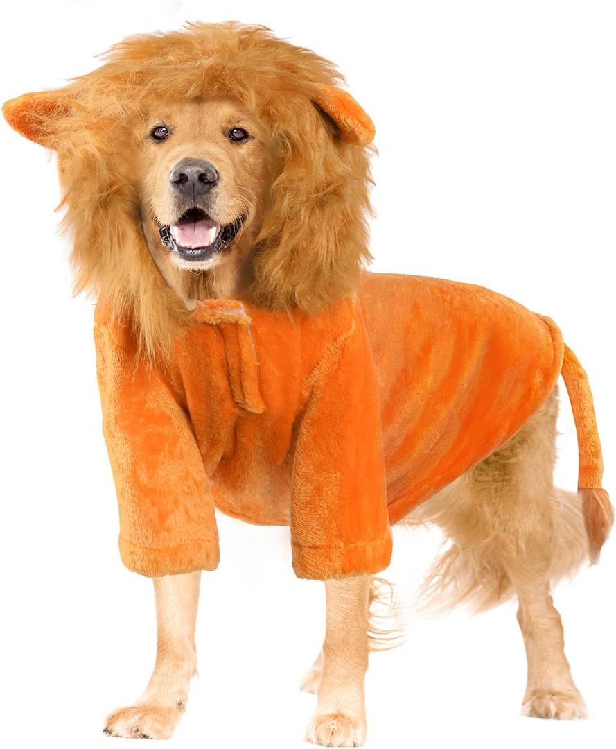 DELIFUR Dog Halloween Lion Costume - Adorable Pet Dress Up Clothes Animal Warmth Cosplay Holiday Coat for Medium and Large Dog Funny Outfit Comfort (Orange Lion, X-Large)