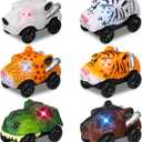 Skylety 6 Packs Dinosaur Track Car Race Replacement LED Light up Battery Powered Dinosaur Race Glow in The Dark Dino Accessories Compatible with Most Tracks, Car Only(Beast)