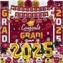 Graduation Decorations Class of 2025 - Maroon and Gold Graduation Party Supplies Include Backdrop, Banner, Hanging Swirls, Porch Sign, Balloons, Foil Number 2025 for Congrats Grad Decorations