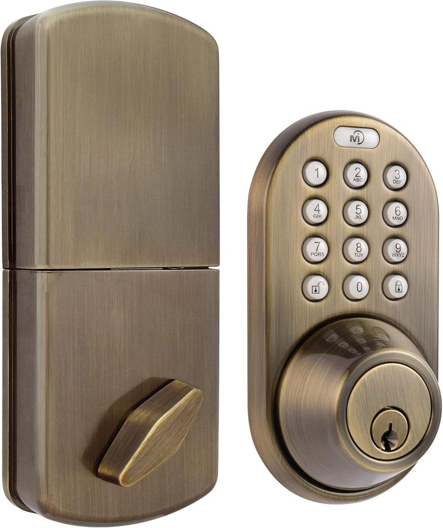 MiLocks TF-02AQ Digital Deadbolt Door Lock with Electronic Keypad for Exterior Doors, Antique Brass
