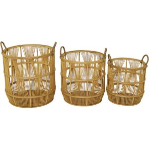 Deco 79 Wood Handmade Decorative and Functional Storage Basket Basket Organizer with Handles, Set of 3 Basket for Storage 19", 17", 15"H, Brown