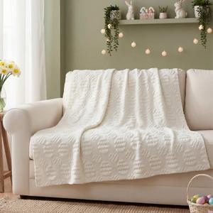 Tudomro Eggs Throw Blanket 50 x 60 Inch Egg Spring 3D Embroidered Egg Design Soft Fuzzy Throw for Couch Sofa Bed Farmhouse Spring Home Decor