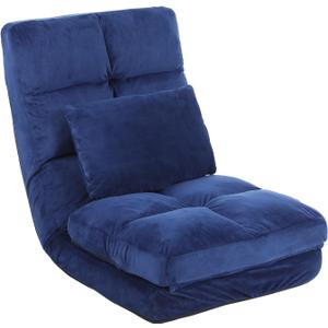 Indoor Chaise Lounge Sofa, Floor Chair with Back Support for Adults, 14 Angle Adjustment Recliner Chair, Folding Floor Lounger with Pillow 8823(Blue-2)