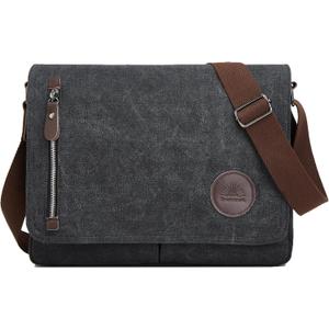 ZHIERNA Canvas Satchel Messenger Bag for Men Women, Vintage Shoulder Crossbody 13.3" Laptop Bag for Work Travel (Black)