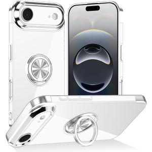 Tnarru Designed for iPhone Air Case with Stand [Magnetic Ring Holder Kickstand] Soft TPU Bumper Non-Yellowing Anti-Scratch Lightweight Slim for iPhone Air Case Silver and Clear (iPhone Air [6.5 Inch])