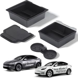 Model Y Juniper and Model 3 Highland for Tesla Center Console Organizer Tray, Double Layer Space New Model Y Juniper Accessories/Model 3 Highland Accessories, 4PCS Black