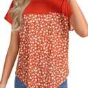 Vrtige Women's Floral Panel Short Sleeve Blouse Round Neck Casual Tops Summer Shirt with Pocket (XL)