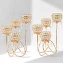 4 Arms Crystal Candelabra Tealight Holder - Tall 15.7 Inch Elegant Centerpiece with Crystal Pendant Bowls & Artistic Metal Stand for Wedding, Dining Table, Home Decor (2, Gold)