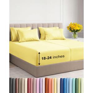 Extra Deep Split King Sheet Set - 7 Piece Breathable and Cooling Sheets - Hotel Luxury Bedding for Women, Men, Kids & Teens - Easy & Secure Fit - Soft and Wrinkle Free - Extra Deep Pockets - Yellow