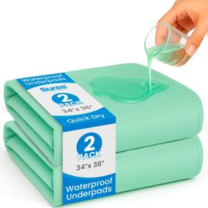 Sures Washable, Waterproof Bed Pad & Mattress Protector for Incontinence (34" x 36" - 2 Pack) - Reusable Bed Pad for Adults & Elderly - Bed Wetting Protection Mattress Pad - Underpad Bedwetting Sheet