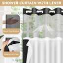 FADOTY No Hook Shower Curtain and Liner Set, Black Snap in Shower Curtain Ringless Chevron Tufted Cloth Waterproof Washable Fabric Bath Curtain with See Through Top Window for Bathroom Hotel 71" x 74", Black
