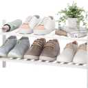 BMOSU 2Tier Bamboo Shoe Rack Premium Stackable Shoe Shelf Storage Organizer for Hallway Closet Living Room Entryway Organizer(White Bamboo)