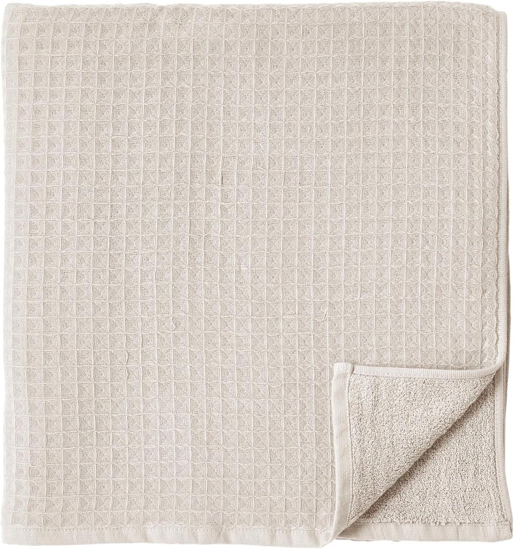 UCHINO Waffle Twist Cotton Weave Bath Towel for Bathroom Lightweight Absorbent Quick Dry Honeycomb Texture Solid Terry Loop Reverse 30" x 60", 1 Bath Towel, Linen