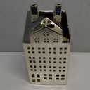 Christmas Village House Decorations, Light Up Ceramic House Decor, Gold Christmas Town Building Figurines with Lights, Winter Decor for Table Centerpiece Xmas Gifts