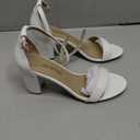 Allegra K Women's Satin Open Toe Ankle Strap Chunky Heels Sandals (6.5, White)