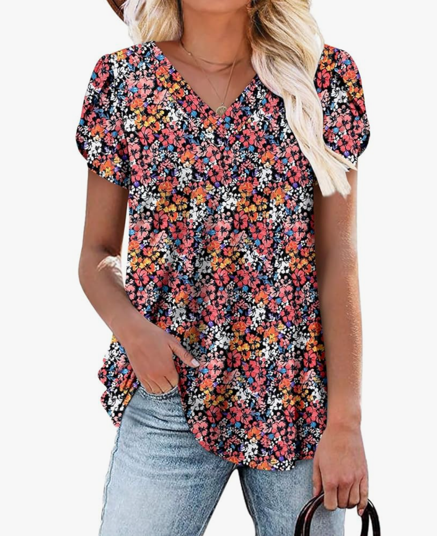 ONLYSHE Womens Tops Short Sleeve Tunics Blouse Spring Summer Casual V Neck Tshirts XL